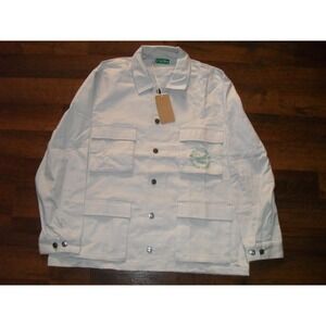 C'est Bon Chore Jacket Workwear‎ Utility Pockets Embroidered Logo Beige Large